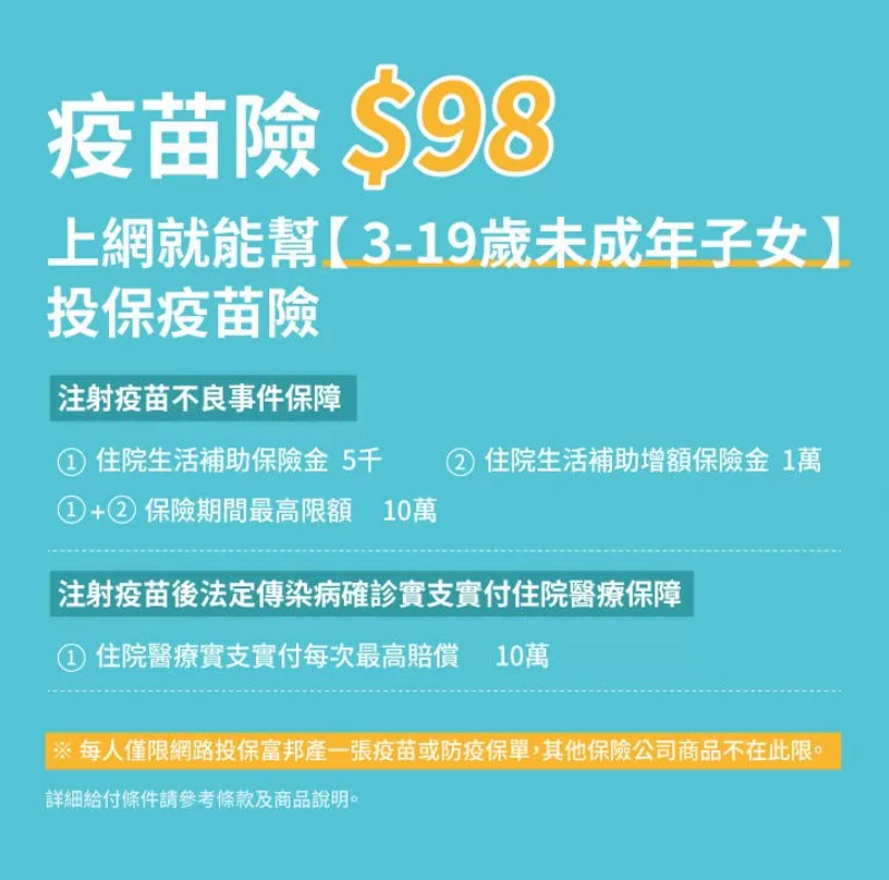 SARAcares和富邦產險網路投保「疫苗險98」保障內容