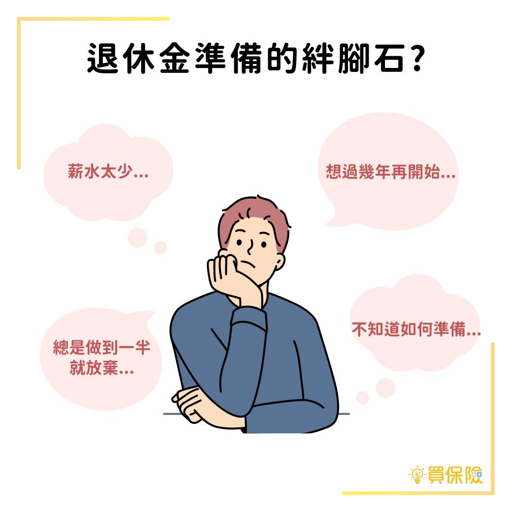 退休金準備的絆腳石：薪水太少、晚點再開始、容易半途而廢、不知從何開始